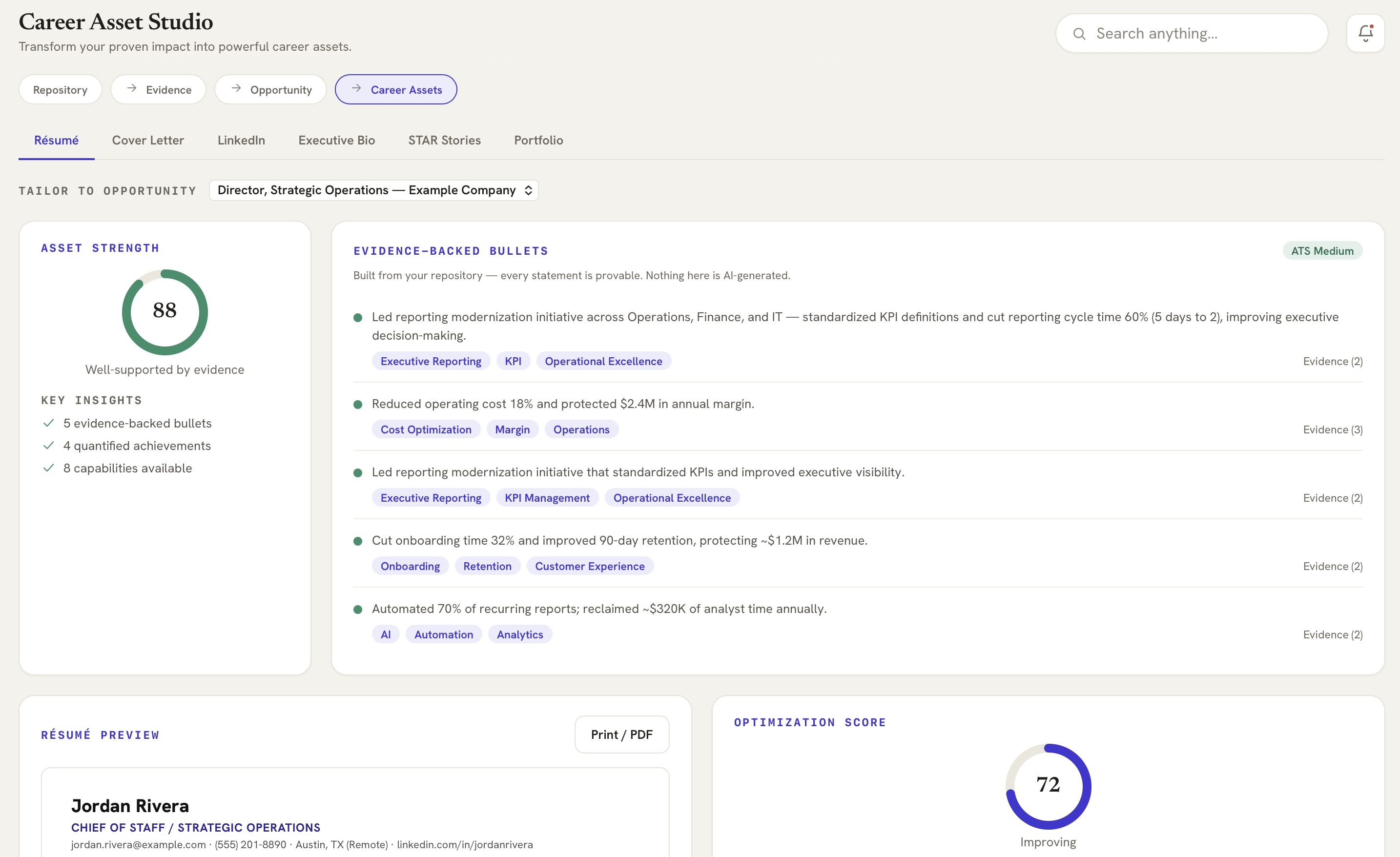 Career Asset Studio — a generated résumé